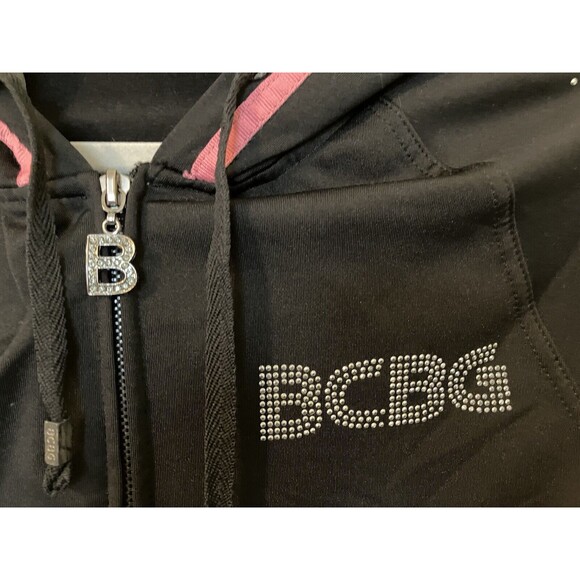 BCBG MAXAZRIA Zip Hoodie Y2K Tracksuit Jacket with Rhinestone Logo Med - Picture 3 of 8